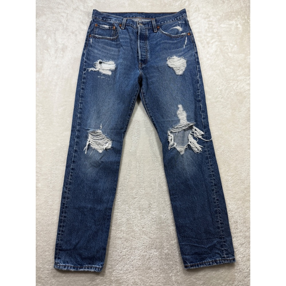 Levis Women 501 Original Distressed Blue Denim Jeans W31 L30 Meas: 33x30